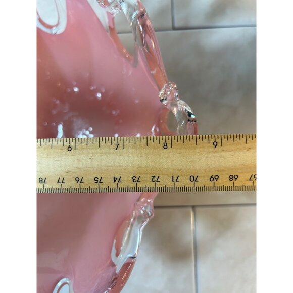 Murano Handcrafted Italian Art Glass Bowl Pink & Clear 12" x 8.5" - Picture 5 of 8